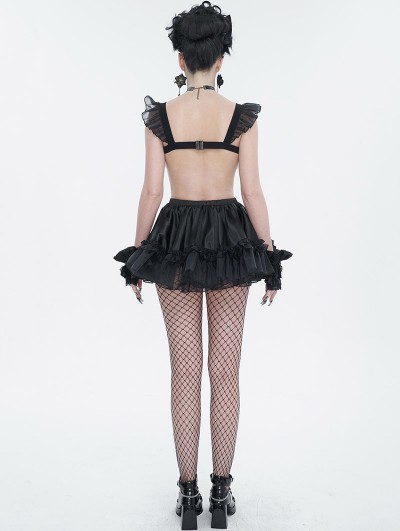black lingere dress Sexy Ladies Hollow Out Short Lingerie Dress / Black Gothic Women's Dress with Frill and Lace main image 1