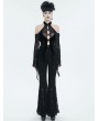 Devil Fashion Black Sexy Gothic Vintage Cold Shoulder Velvet Long Sleeve Shirt for Women