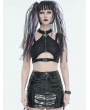 Devil Fashion Black Gothic Punk Buckle Cutout Crop Top for Women