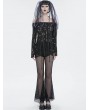 Devil Fashion Black Gothic Punk Holes Off-the-Shoulder Long Sleeve T-Shirt for Women