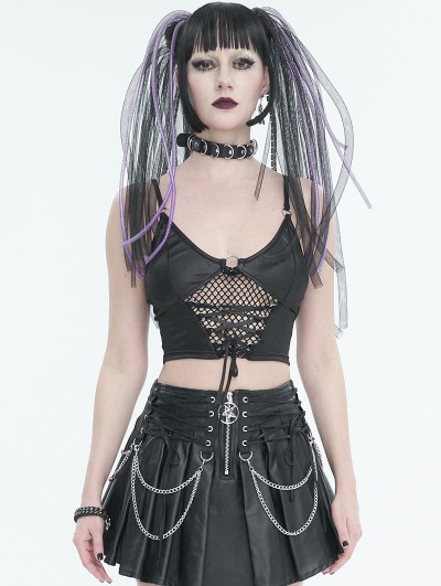 Devil Fashion Black Sexy Gothic Punk Grunge O-Ring Crop Top for Women