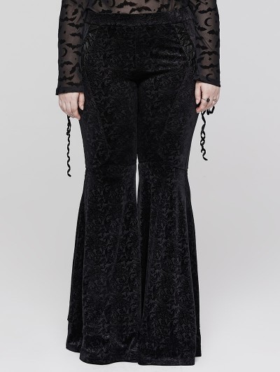 Punk Rave Black Gothic Vintage Dark Texture Jacquard Plus Size Long Flare Pants for Women