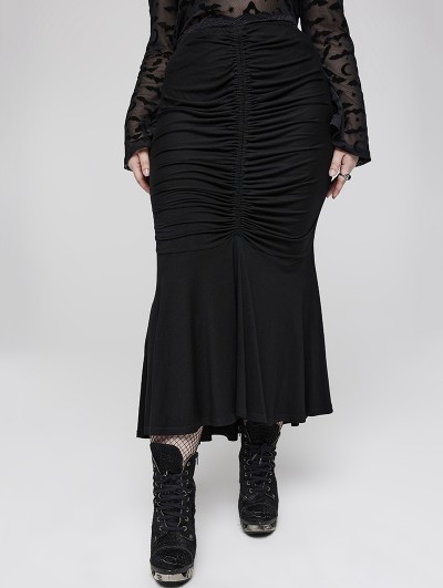 Punk Rave Black Gothic Elegant Sexy Slim Fit Plus Size Fishtail Skirt