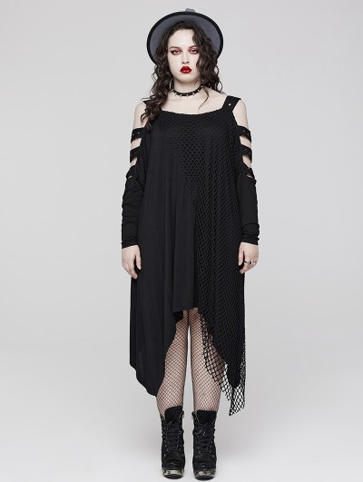 Punk Rave Black Gothic Punk Cut-Out Irregular Daily Wear Loose Plus Size Dress