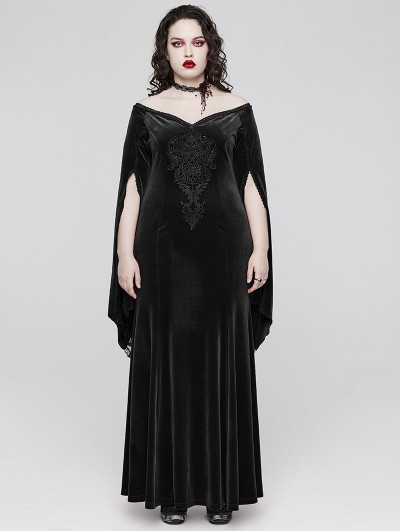 Punk Rave Black Vintage Gothic Gorgeous Velvet Lace Applique Plus Size Long Party Dress