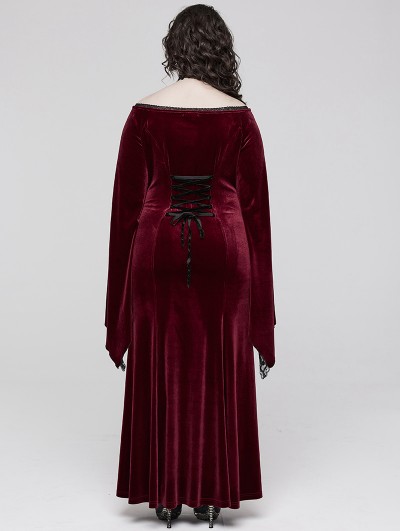Punk Rave Red Vintage Gothic Gorgeous Velvet Lace Applique Plus Size Long  Party Dress - DarkinCloset.com