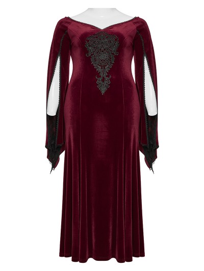 Punk Rave Red Vintage Gothic Gorgeous Velvet Lace Applique Plus Size Long  Party Dress - DarkinCloset.com
