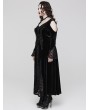 Punk Rave Black Gothic Cold Shoulder Velvet Long Floral Lace Plus Size Dress