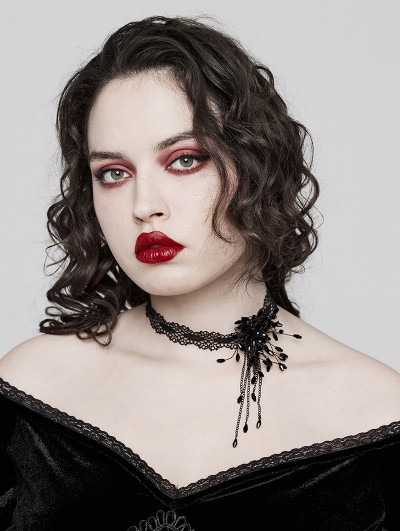 Punk Rave Black Gothic Exquisite Lace Blood Drop Pendant Choker