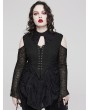 Punk Rave Black Gothic Cold Shoulder Daily Long Sleeve Plus Size T-Shirt for Women