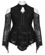 Punk Rave Black Gothic Cold Shoulder Daily Long Sleeve Plus Size T-Shirt for Women