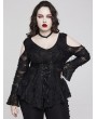 Punk Rave Black Gothic Lace Long Sleeves Sexy Daily Plus Size T-Shirt for Women