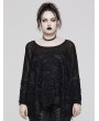 Punk Rave Black Gothic Punk Ragged Mesh Long Sleeve Plus Size T-Shirt for Women