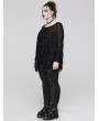 Punk Rave Black Gothic Punk Ragged Mesh Long Sleeve Plus Size T-Shirt for Women