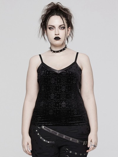 Punk Rave Black Gothic Pentacle Skull Pattern Plus Size Camisole for Women