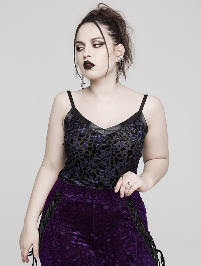 Punk Rave Black and Violet Gothic Leopard Print Plus Size Camisole for Women
