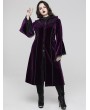 Punk Rave Black and Violet Vintage Gothic Gorgeous Velvet Plus Size Long Hooded Coat for Women