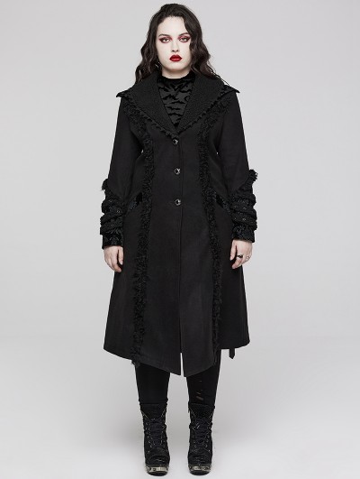 Punk Rave Black Vintage Gothic Single Breasted Lapel Long Plus Size Coat for Women