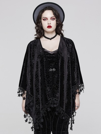 Punk Rave Black Gothic Embossed Velvet Tassel Plus Size Shawl for Women