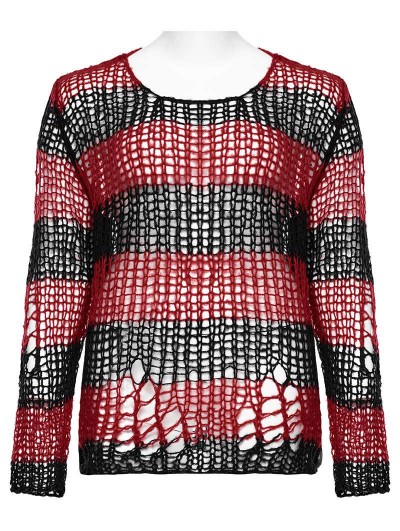PUNK RAVE / NIGHTMARE ACADEMY RED CARDIGAN Free レッド H-25-02-13-064-PU-TO-KB-OS Punk Rave Black and Red Stripe Gothic Decayed Pullover Plus