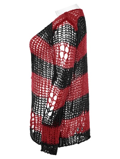 Punk Rave Black and Red Stripe Gothic Decayed Pullover Plus