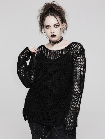 Punk Rave Black Gothic Decayed Pullover Plus Size Sweater for Women