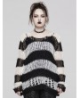 Punk Rave Black and White Stripe Gothic Decayed Pullover Plus Size Sweater for Women