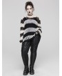 Punk Rave Black and White Stripe Gothic Decayed Pullover Plus Size Sweater for Women