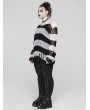 Punk Rave Black and White Stripe Gothic Decayed Pullover Plus Size Sweater for Women