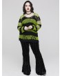 Punk Rave Black and Green Stripe Gothic Decayed Pullover Sweater for Women