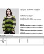 Punk Rave Black and Green Stripe Gothic Decayed Pullover Sweater for Women