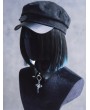 Black Gothic Punk Rivet Buckle Leather Brim Cap