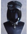 Black Gothic Punk Line Stitched Leather Brim Cap