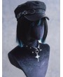 Black Gothic Punk Line Stitched Leather Brim Cap