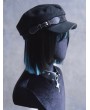 Black Gothic Punk Line Stitched Leather Brim Cap