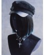 Black Gothic Punk Line Stitched Leather Brim Cap