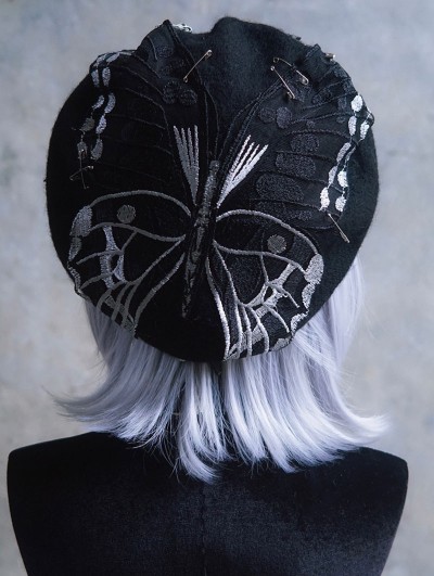 Black Gothic Butterfly Embroidered Punk Pin Hat