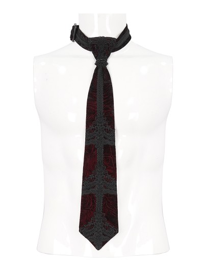 Devil Fashion Black and Red Vintage Gothic Lace Applique Party Necktie for Men