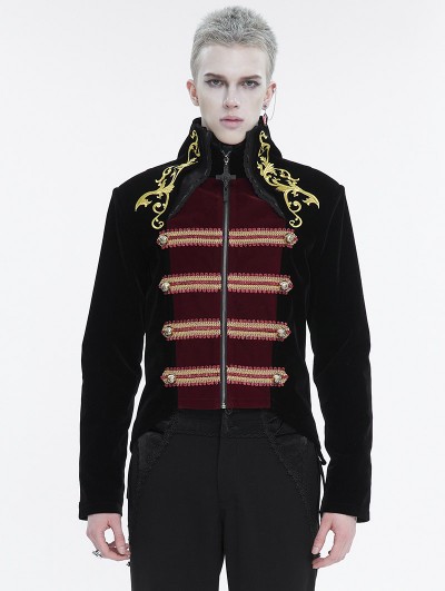 Devil Fashion Black and Gold Vintage Gothic Embroidery Party Tailcoat for Men