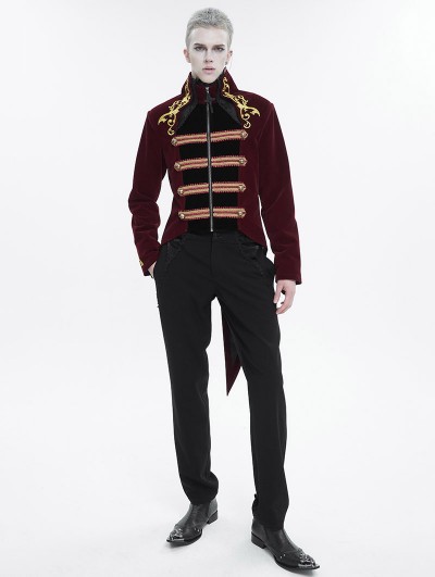 Devil Fashion Red and Gold Vintage Gothic Embroidery Party Tailcoat for Men