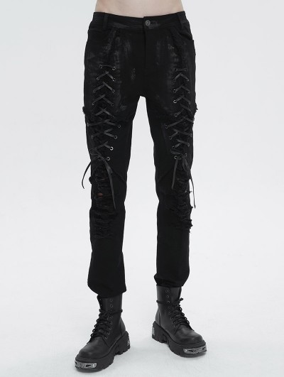 Devil Fashion Black Gothic Punk Daily Long Fitted Pants for Men