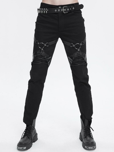 Devil Fashion Black Gothic Punk Rock Leg Harness Fitted Pants for Men