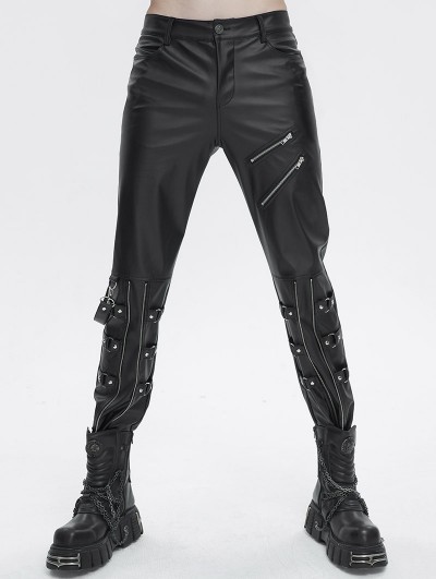Devil Fashion Black Gothic Punk Fashion Fitted Leather Pants for Men