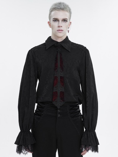 Devil Fashion Black Gothic Vintage Long Sleeve Fitted Tuxedo Shirt for Men