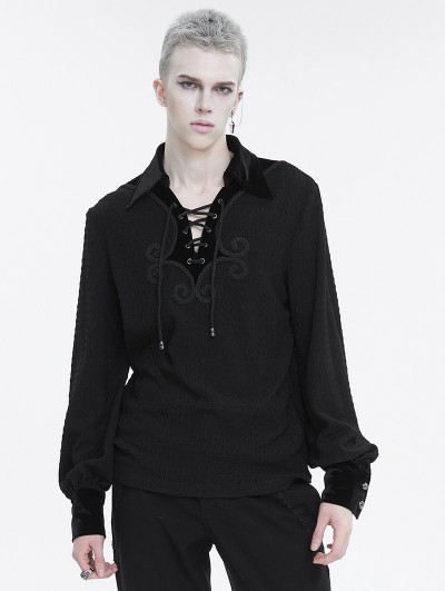 Devil Fashion Black Gothic Retro Long Sleeve Loose Shirt for Men
