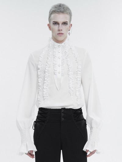 Devil Fashion White Gothic Retro Palace Frilly Long Sleeve Shirt for Men