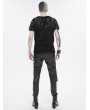 Devil Fashion Black Gothic Punk Mesh T-shirt with Detachable Straps for Men