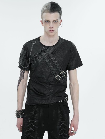 Devil Fashion Black Gothic Punk Arm Pocket Short Sleeve T-shirt for Men