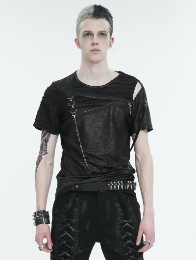 Devil Fashion Black Gothic Punk Zipper Short Sleeve T-shirt for Men