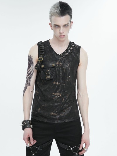 Devil Fashion Black and Bronze Gothic Punk Rock V-neck Vest Top for Men